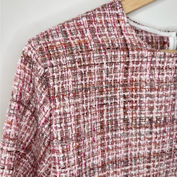 ZARA Pink Tweed Cropped Fringe Popover Top MEDIUM - Picture 3 of 5